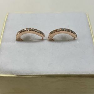 SOLID 14k Rose Gold Diamond Huggie Hoop Earrings